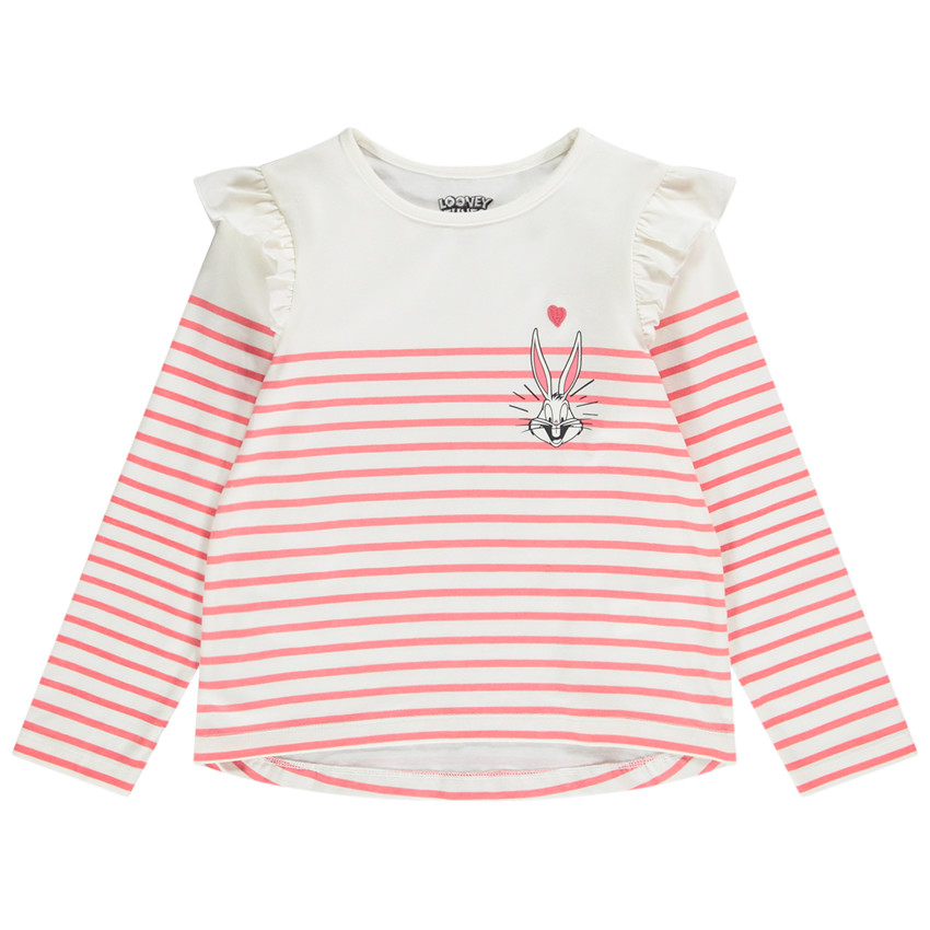 t-shirt manches longues marinière en jersey bugs bunny warner pour fille - rose foncé