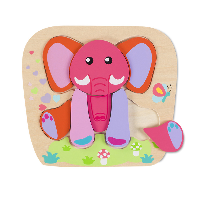 Puzzle éducatif motif éléphant - Framboise 