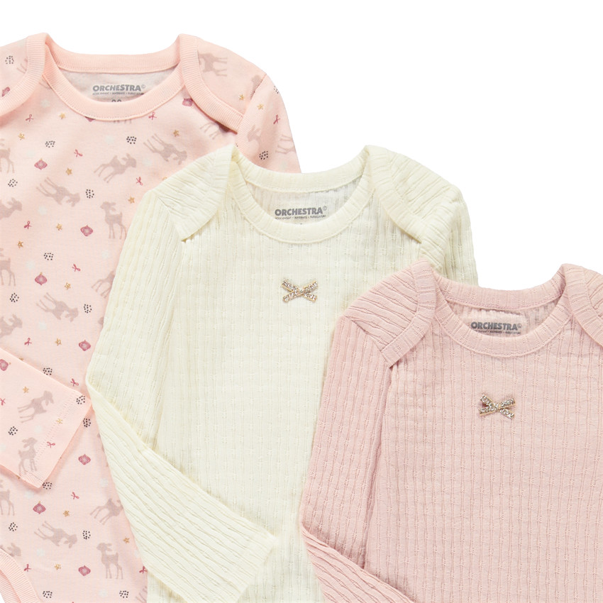 Lot de 5 bodies manches longues motifs Faon pour bébé fille avec ouvertures différentes selon l'âge 