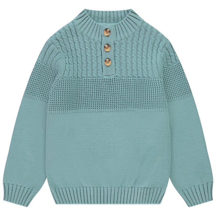 Pull en tricot fantaisie à col montant et boutons pour garçon