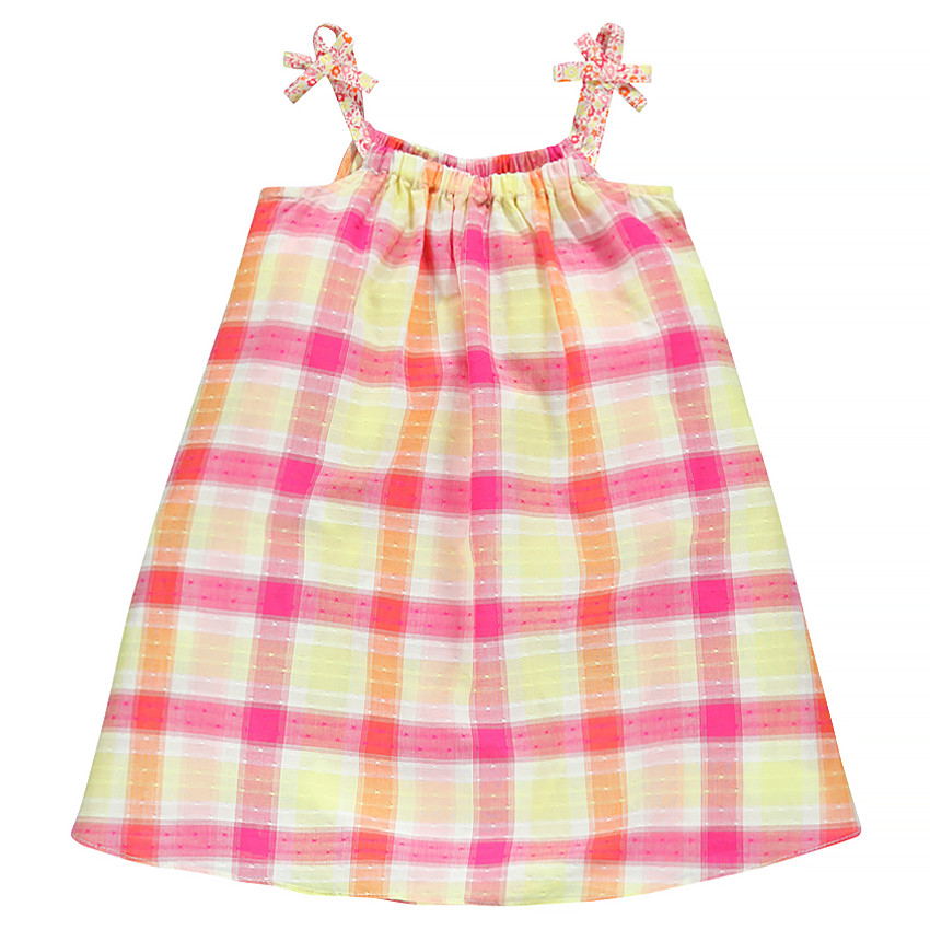 Robe à carreaux et bretelles fleuries 