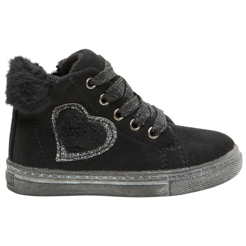 Bottillons effet daim à lacets et zip avec coeur en sherpa 