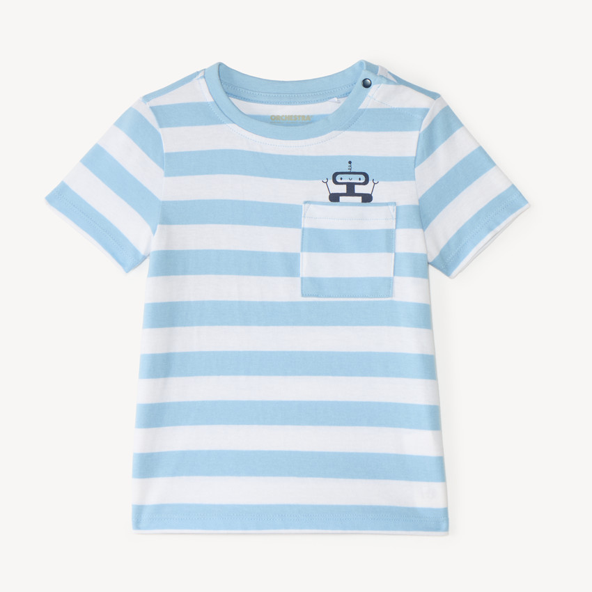 T-shirt à rayures print robot pour bébé garçon