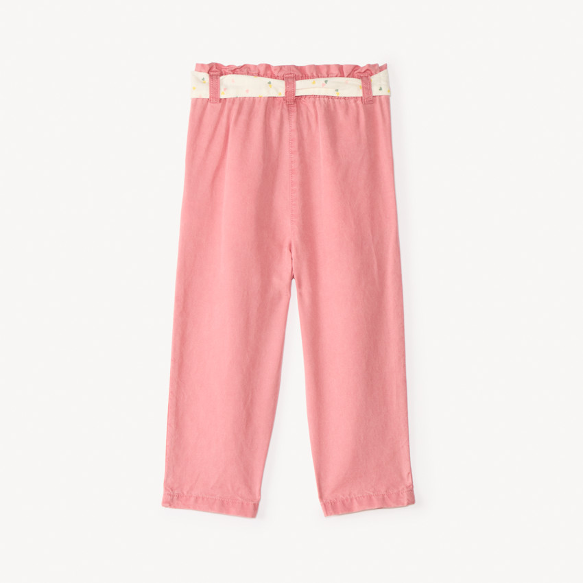 Pantalon droit en toile avec ceinture à nouer imprimé cœurs pour bébé fille 