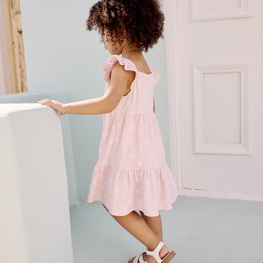 Robe manches courtes imprimée en maille cloquée pour bébé fille 