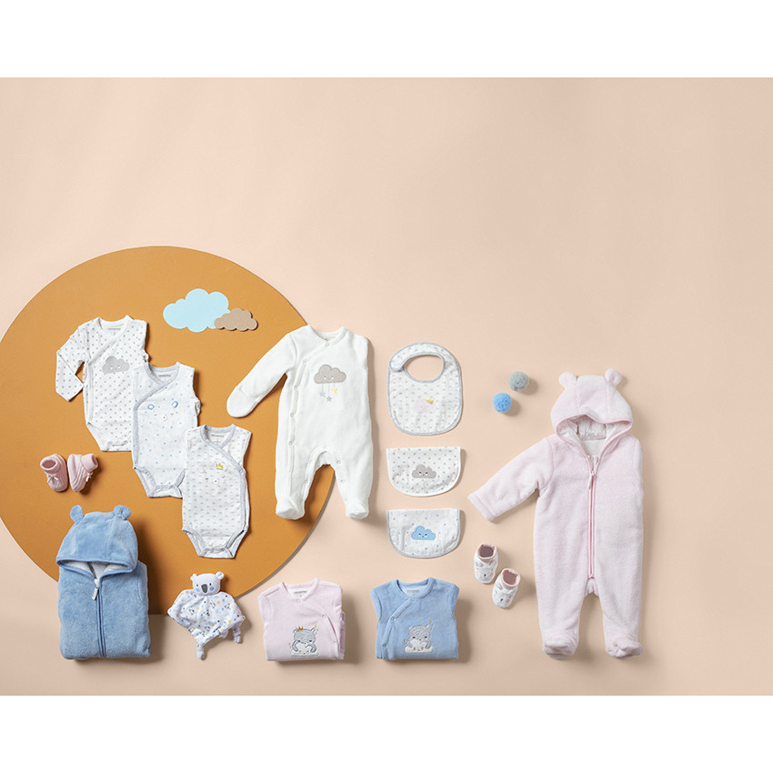 Combi-pilote en sherpa bleue avec capuche à oreilles doublée jersey  