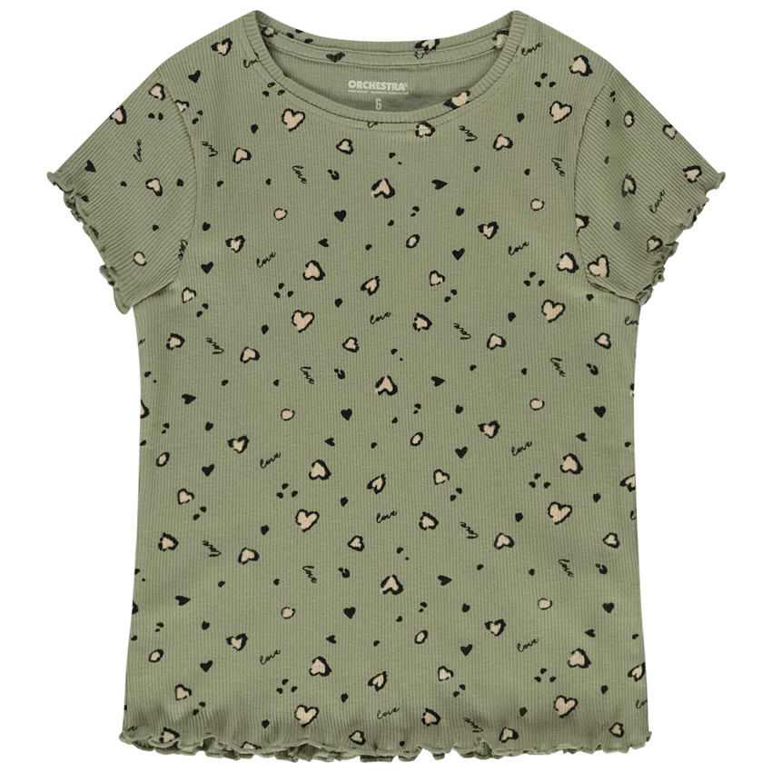 T-shirt manches courtes côtelé imprimé fantaisie pour fille