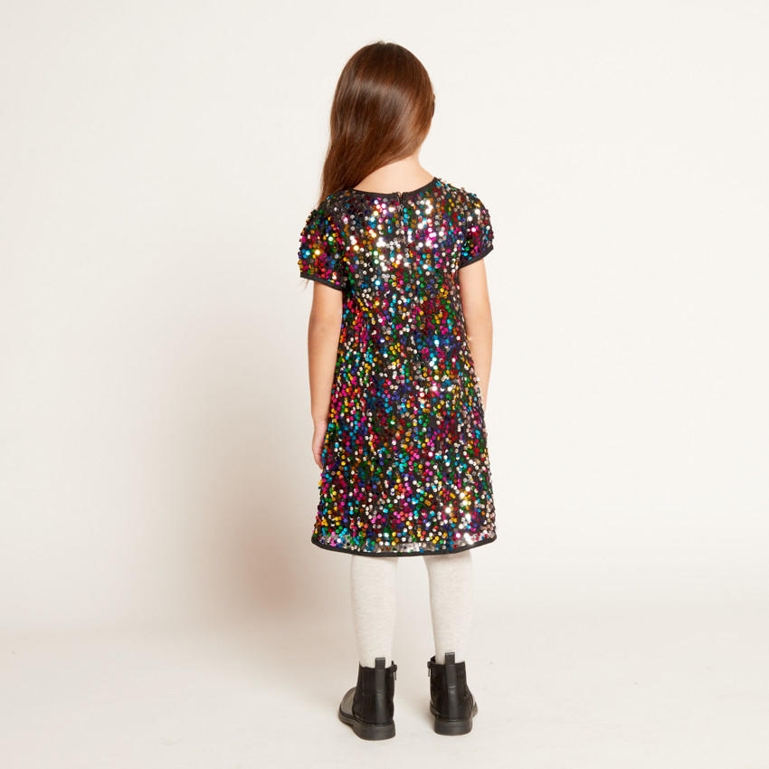 Robe de fête à sequins multicolores pour fille 