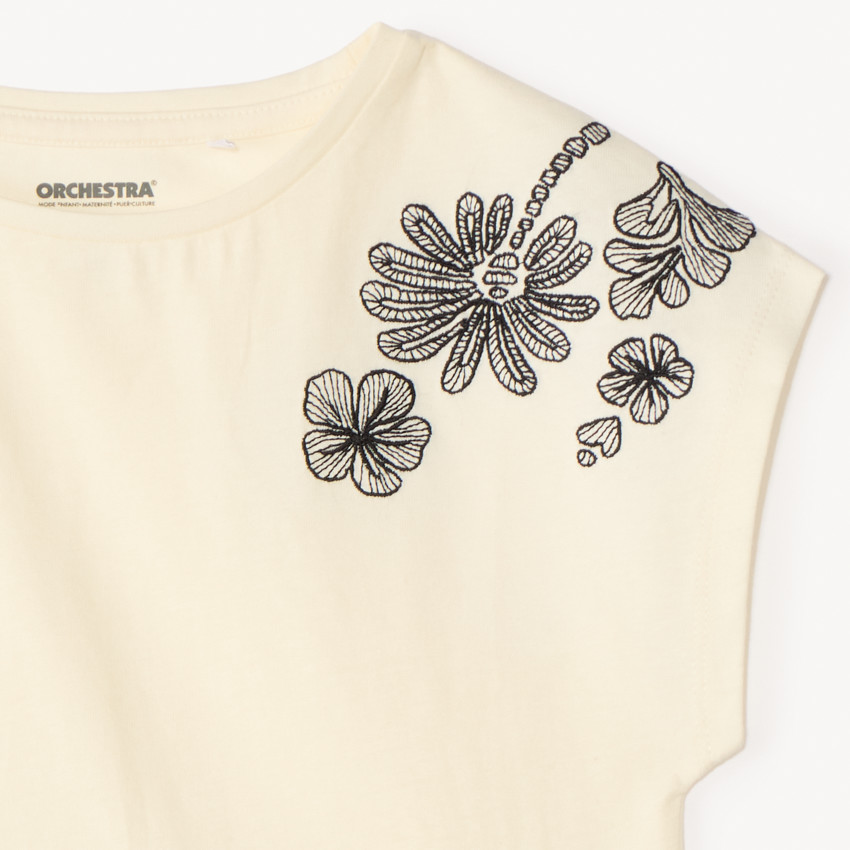T-shirt manches courtes broderie fleurs pour fille 