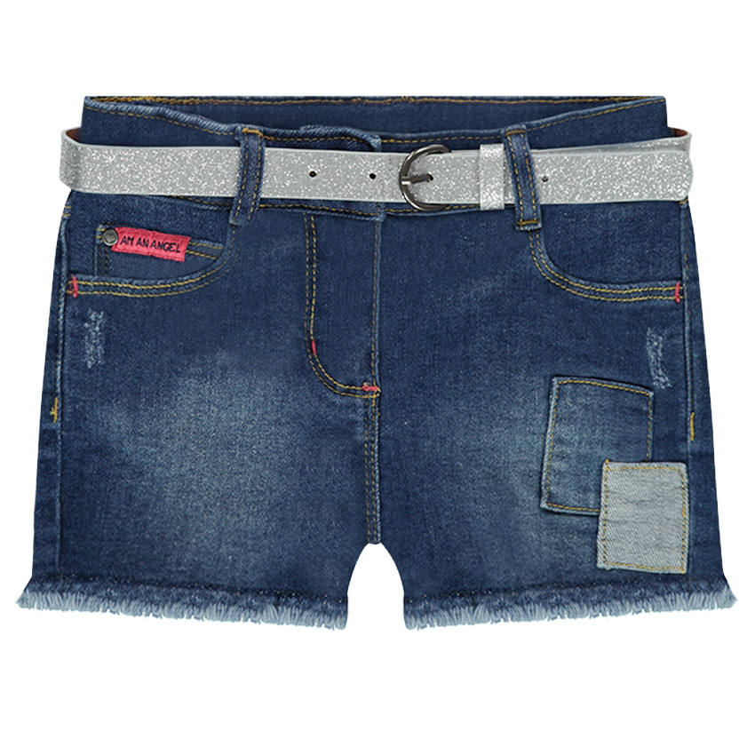 Short en jeans effet used avec ceinture à paillettes amovible 