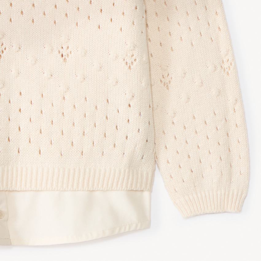 Pull manches longues uni en tricot fantaisie pour bébé fille  