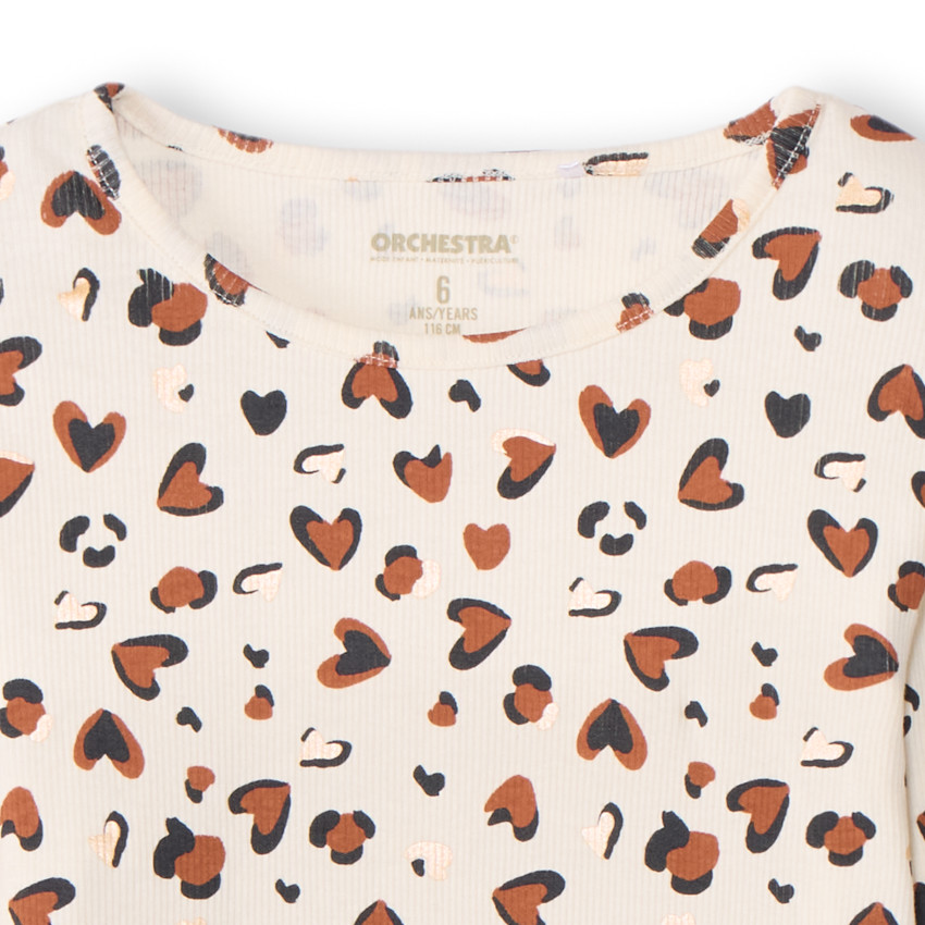 T-shirt manches longues côtelé imprimé cœurs tachetés pour fille 