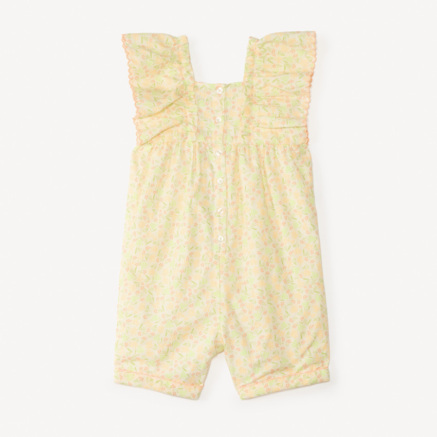 Combinaison courte à manches volantées imprimé fleuri pour bébé fille  