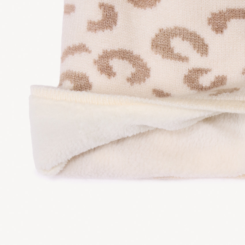 Bonnet péruvien en tricot jacquard léopard pour bébé fille 