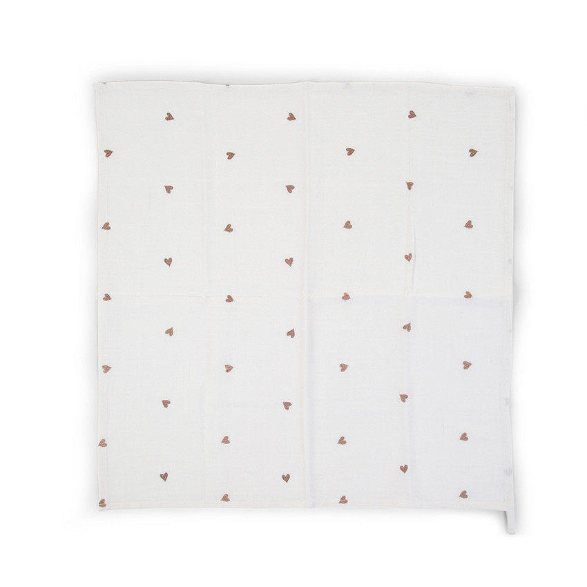 Set 4 langes motif écru et coeurs Main Set 4 langes motif écru et coeurs