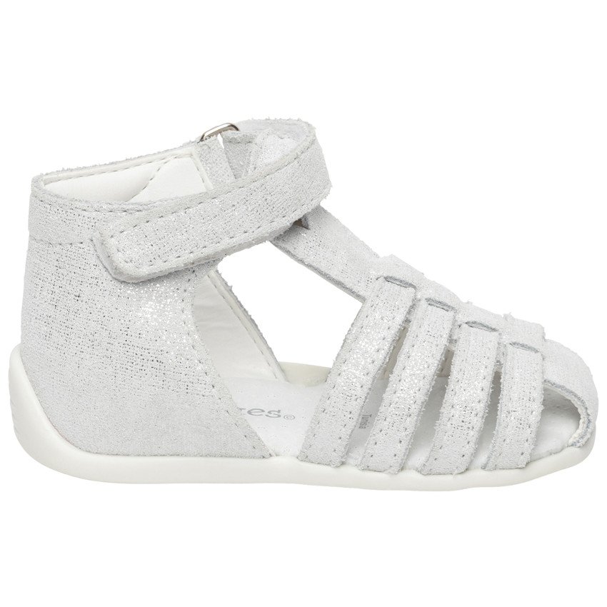 Nu-pieds velcro effet argent - Blanc  