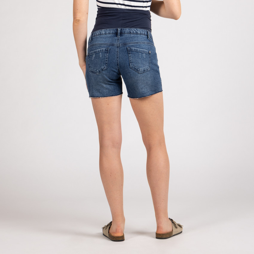 Short de grossesse en jean effet usé avec bandeau haut 