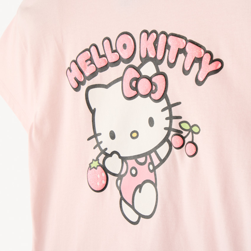 T-shirt manches courtes print pailleté Hello Kitty pour fille 