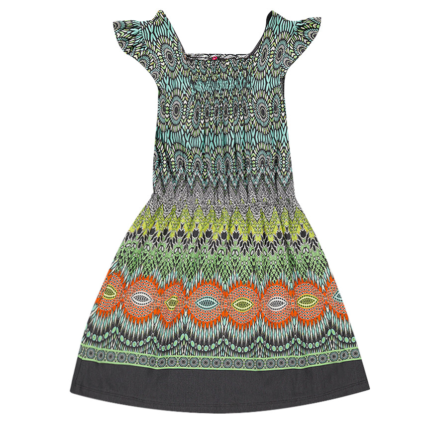 Junior - Robe manches courtes imprimée fantaisie multicolore 