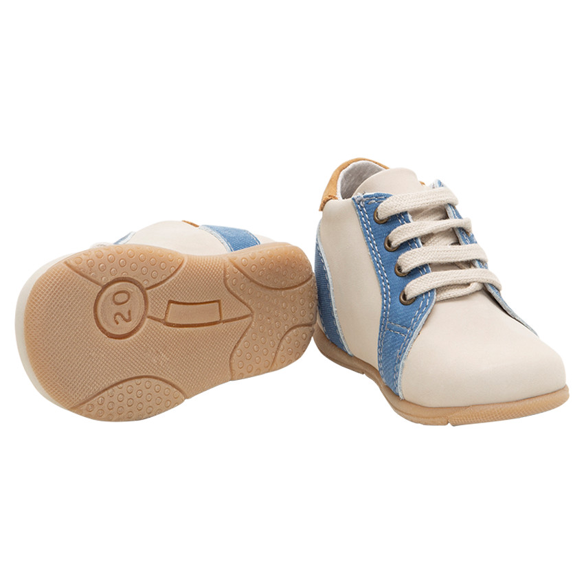 Bottillons à lacets en cuir avec empiècements effet jeans  