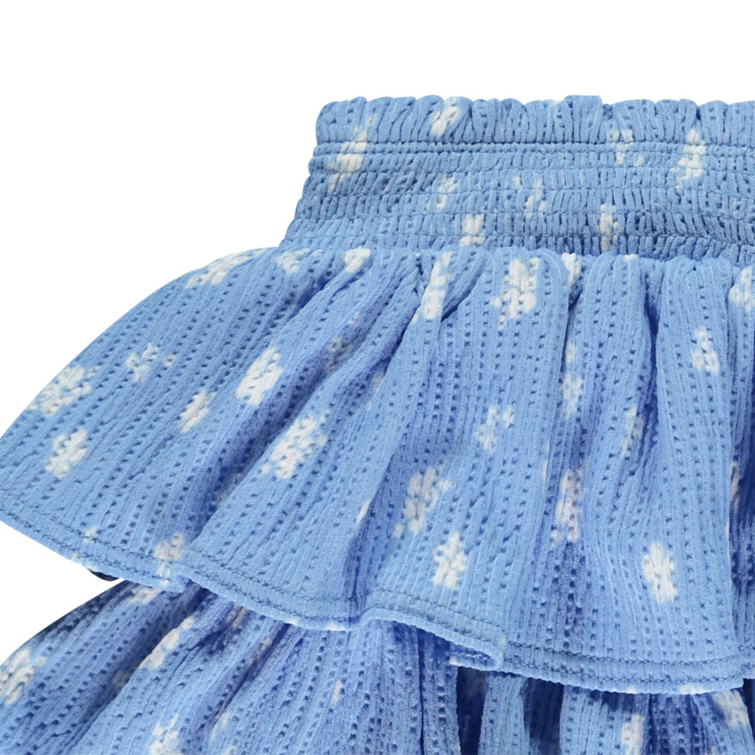 Jupe courte en maille fochette ajouré et imprimé avec volants pour fille  