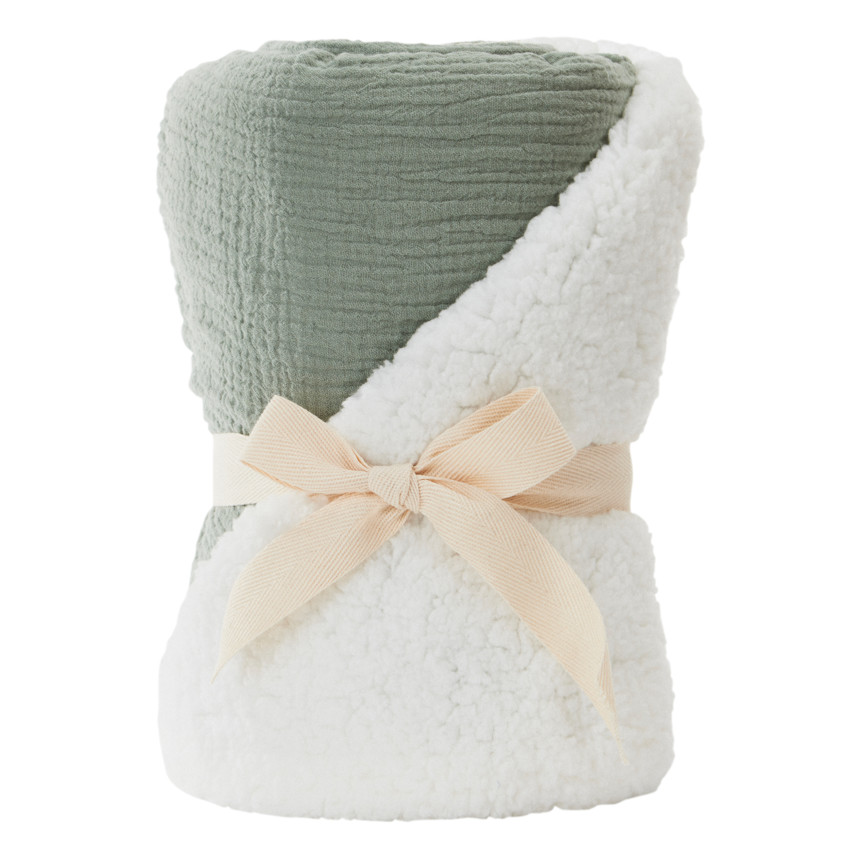 Couverture en tetra doublée sherpa 80 x 80 cm vert 