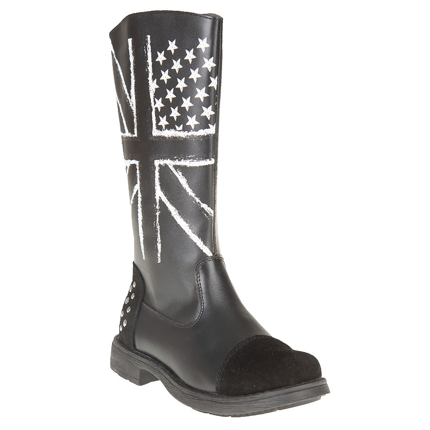 Bottes noires en cuir print fantaisie drapeau anglais 