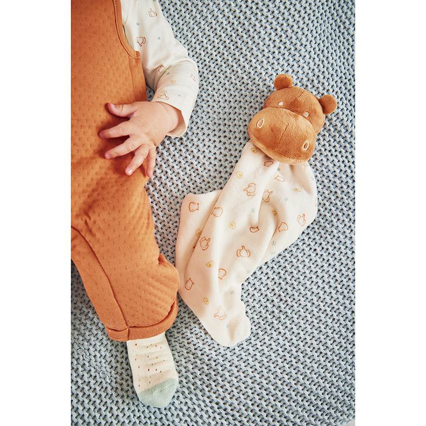 Doudou mouchoir hippopotame en velours pour bébé 