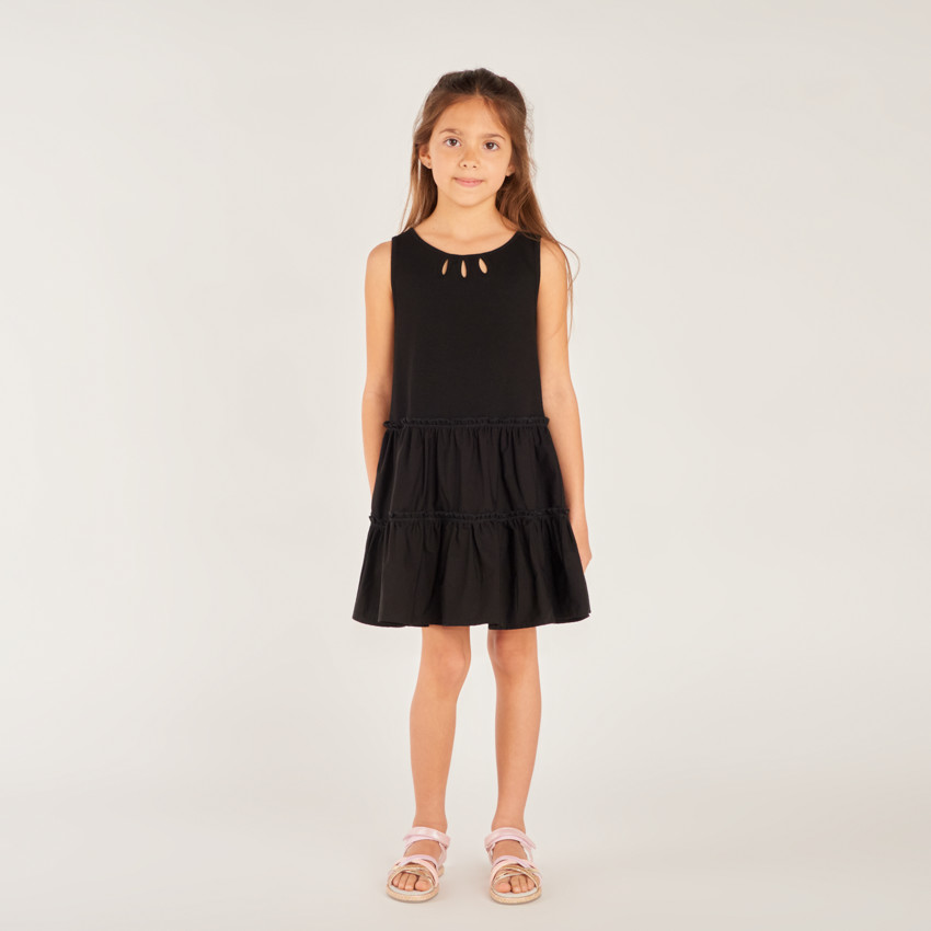 Robe 2-en-1 en bi-matière unie à volants pour fille 