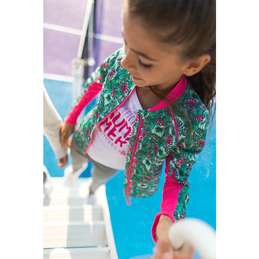 Gilet zippé en interlock double face imprimé tropical  