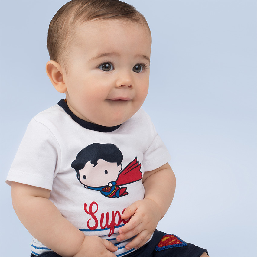 Ensemble en jersey avec tee-shirt print Warner/Chibi Superman et bermuda uni 