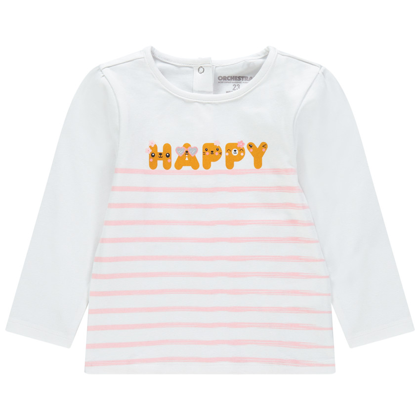 T-shirt manches longues en coton à rayures et inscription 