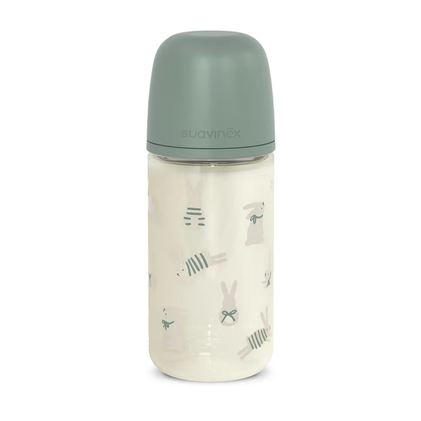 Biberon en verre avec tétine symétrique SX Pro M 240ml Lapins verts