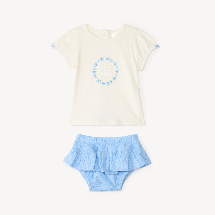 Ensemble 2 pièces avec bloomer en broderie anglaise pour bébé fille