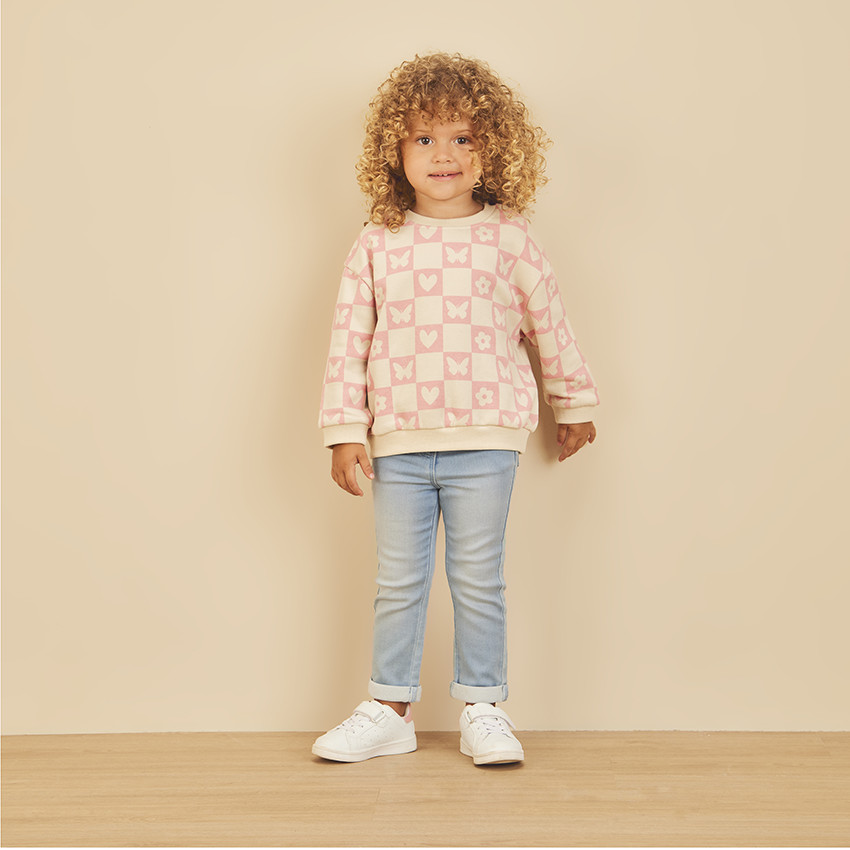 Sweat oversize en molleton imprimé damier pour bébé fille 
