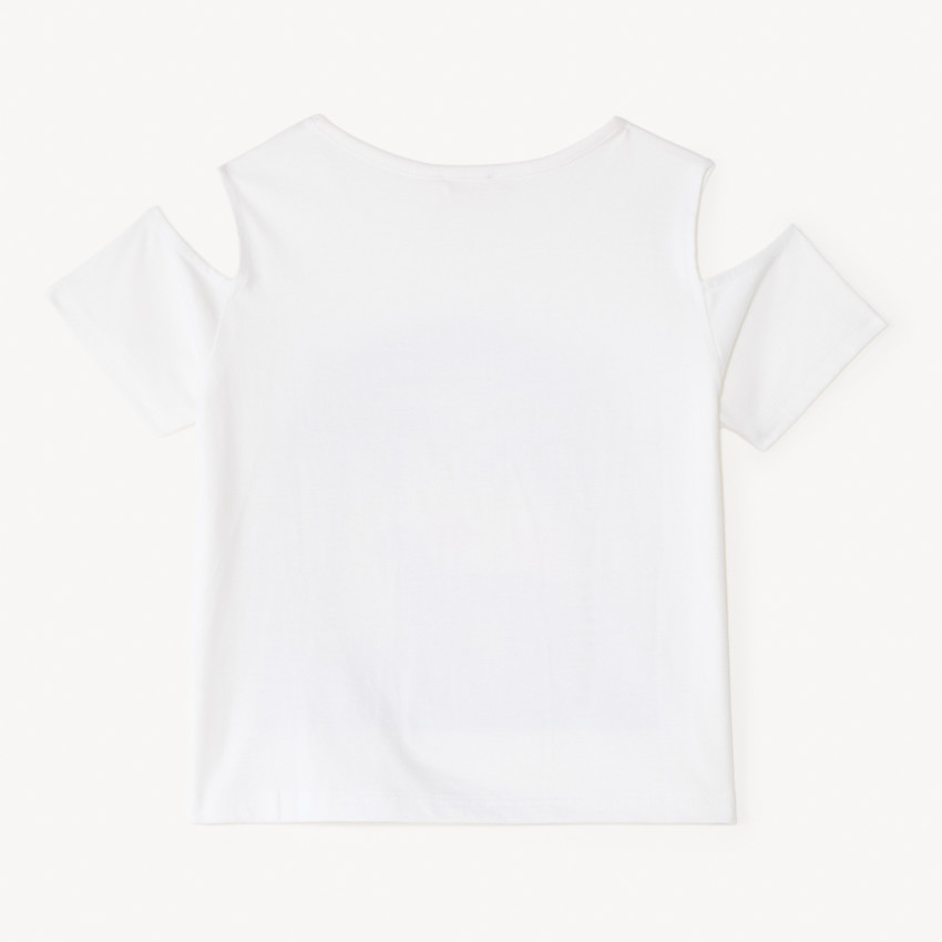 T-shirt épaules dénudées print léopard à sequins pour fille 