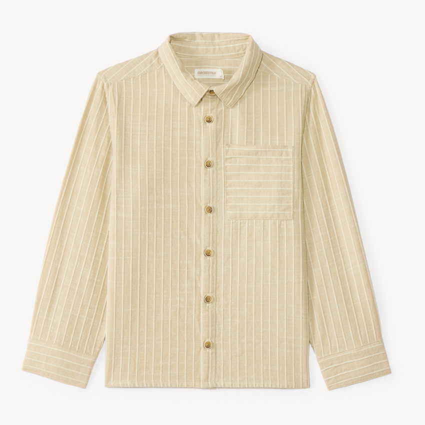 Chemise garçon manches longues en toile à rayures