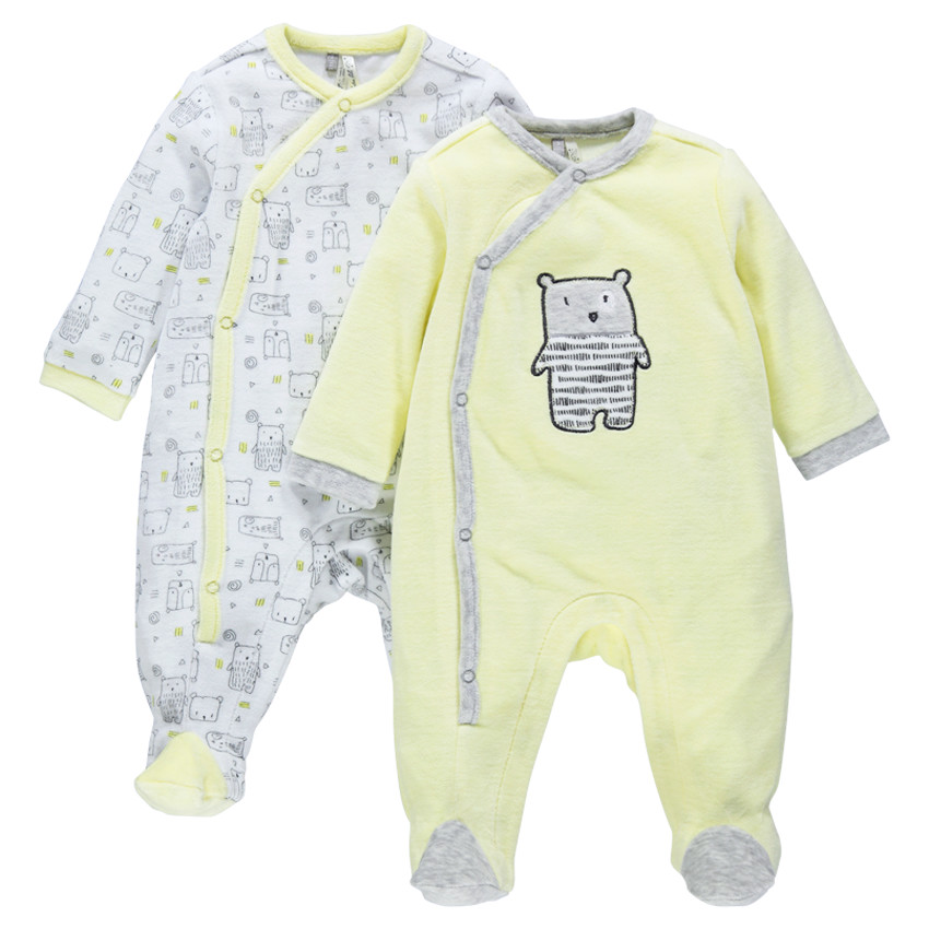 Lot de 2 dors-bien en velours uni/imprimé motif ourson 