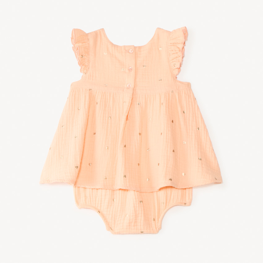 Robe 2-en-1 en gaze de coton imprimé cœurs dorés pour bébé fille 