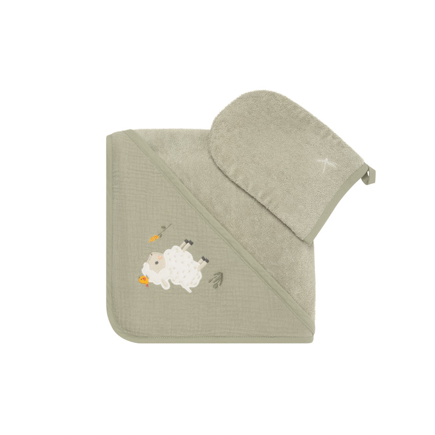 Set de bain avec cape et gant de toilette La Vie à la Ferme vert 