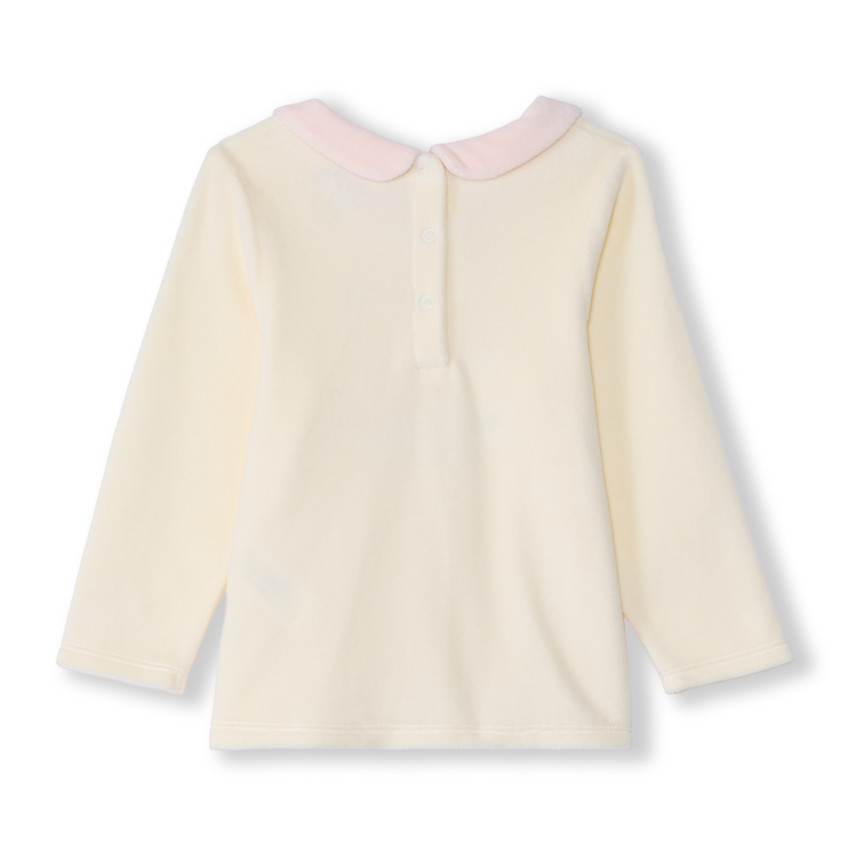 Pyjama 2 pièces lapin en velours pour bébé fille avec finitions différentes selon l'âge  