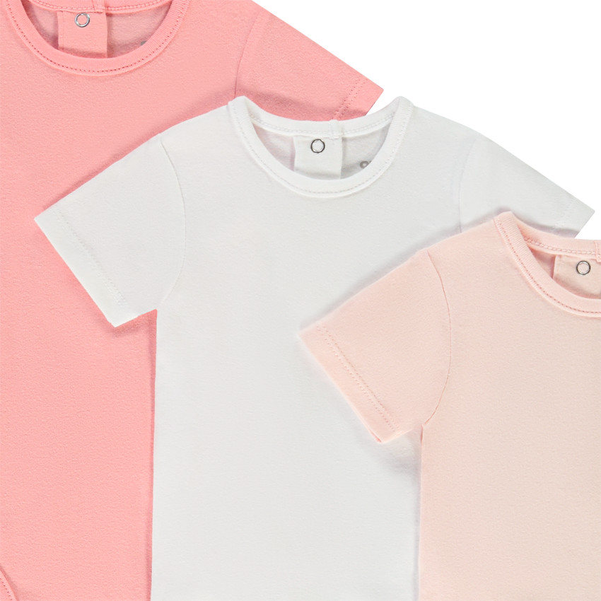 Lot de 3 bodies manches courtes unis pour bébé fille 