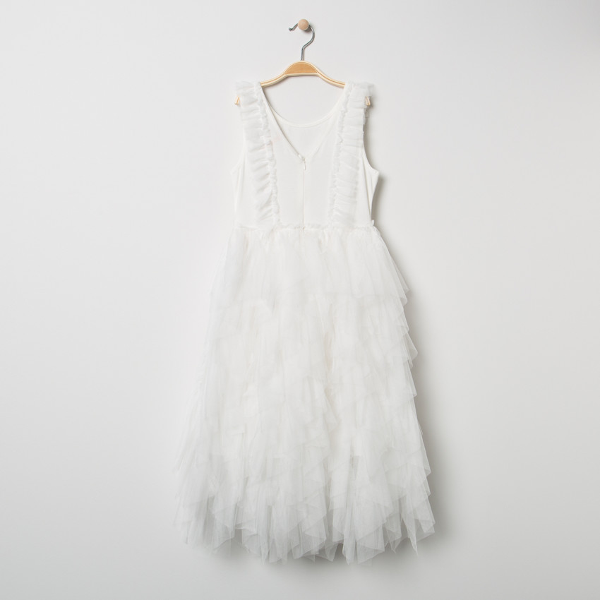 Robe de cérémonie sans manches à volants en tulle et sequins 