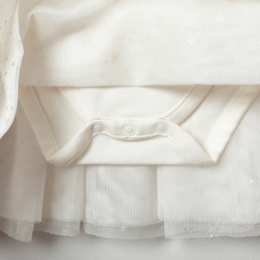 Robe de fêtes bi-matière à motifs dorés pour bébé fille 