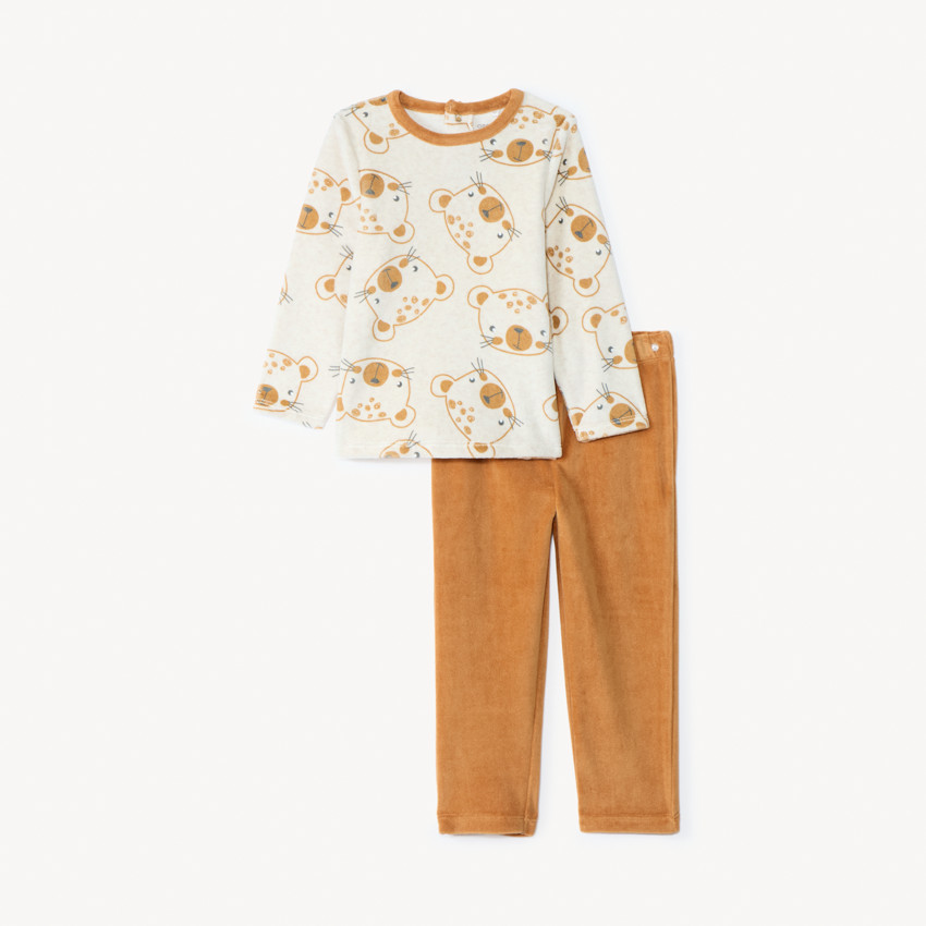 Set pyjama en velours imprimé pour bébé garçon avec finitions différentes selon l'âge 