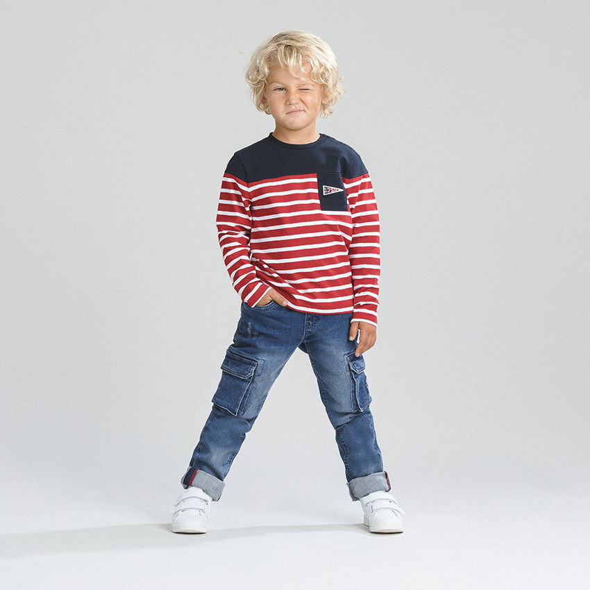 Jean cargo droit effet used à taille élastiquée 