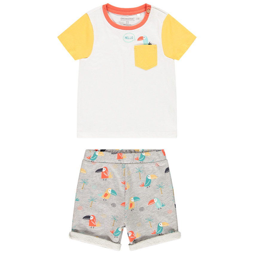 Ensemble de plage t-shirt et short à motifs Toucan/Palmier