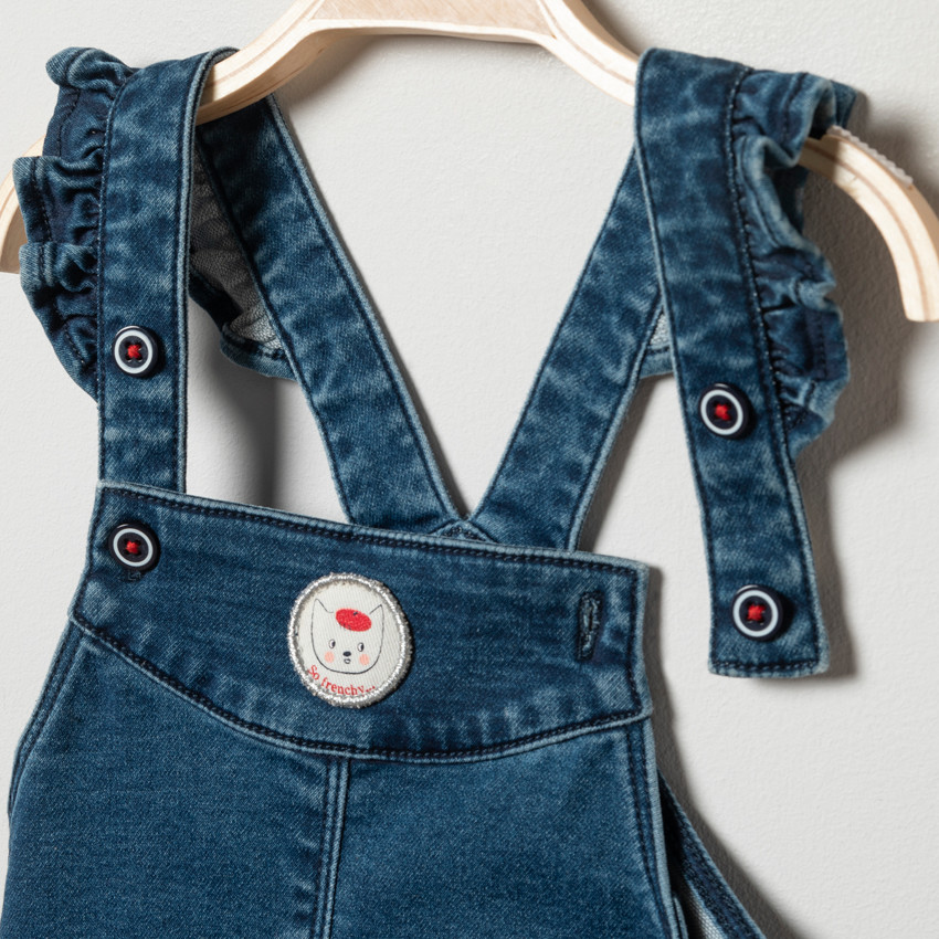 Robe salopette en jean avec bretelles volantées pour bébé fille 