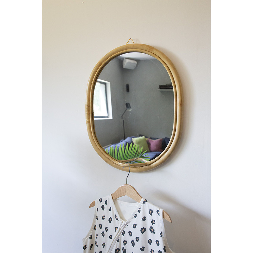 Miroir ovale avec crochet - Rotin 
