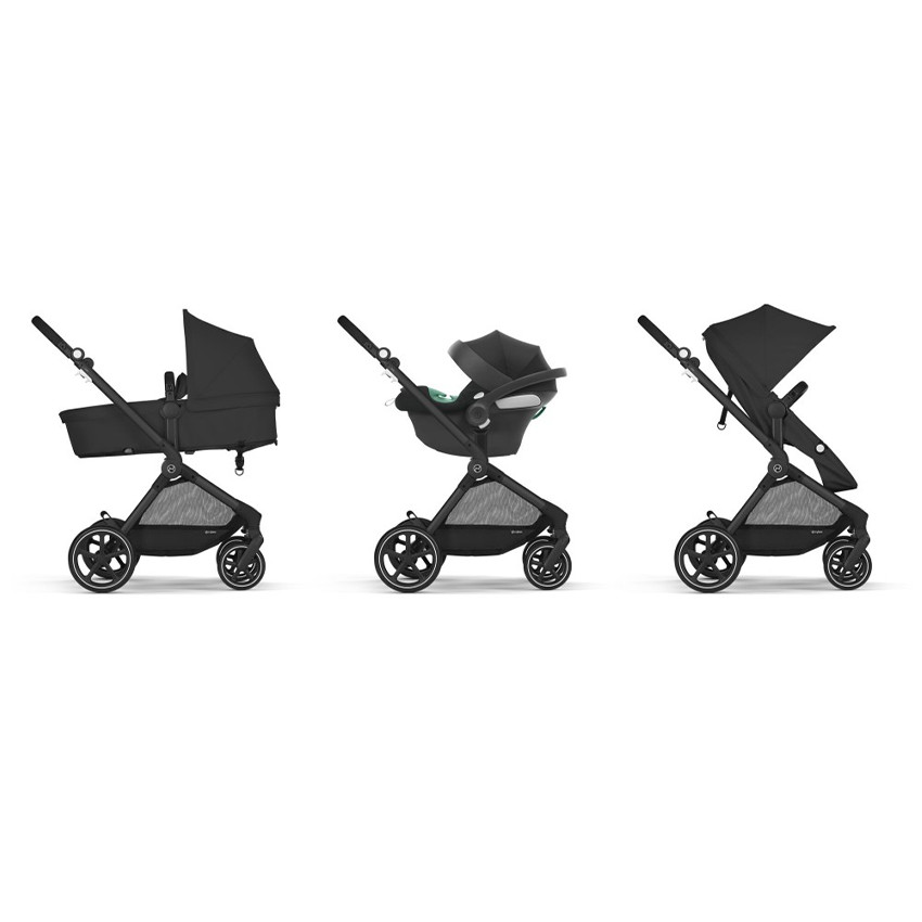 Cybex - Poussette trio Eos Black Moon Black + nacelle + siège-auto Aton B2 i-Size - Noir